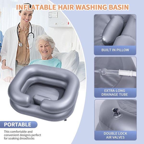 Inflatable Shampoo Basin - Portable Shampoo Bowl,Hair Washing Basin for Bedridden,Disabled,Hair Wash Tub for Dreadlocks and at Home Sink Washing (Silver)