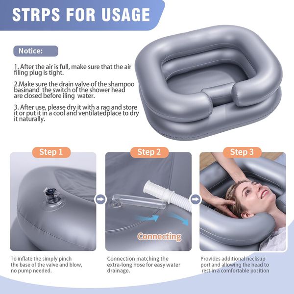Inflatable Shampoo Basin - Portable Shampoo Bowl,Hair Washing Basin for Bedridden,Disabled,Hair Wash Tub for Dreadlocks and at Home Sink Washing (Silver)
