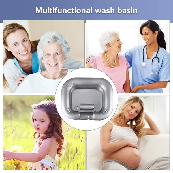 Inflatable Shampoo Basin - Portable Shampoo Bowl,Hair Washing Basin for Bedridden,Disabled,Hair Wash Tub for Dreadlocks and at Home Sink Washing (Silver)