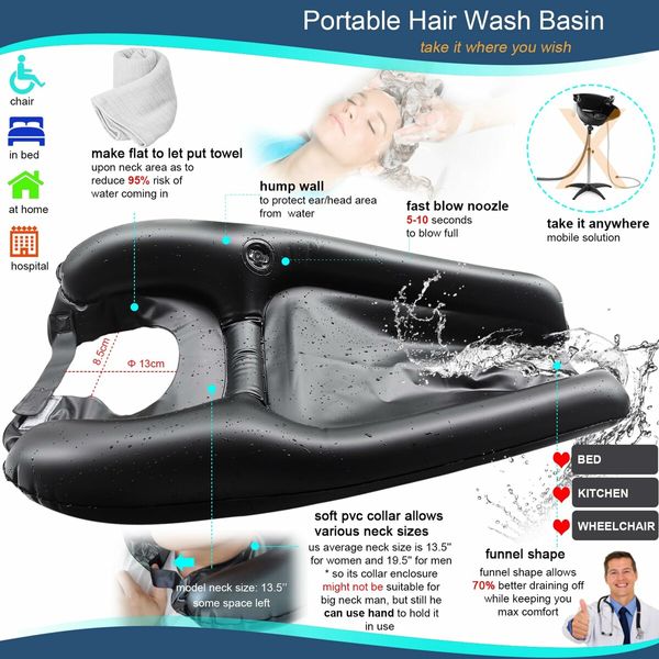 Inflatable Hair Washing Basin for Bedridden Individuals Portable Shampoo Bowls for Handicapped Kids and Seniors