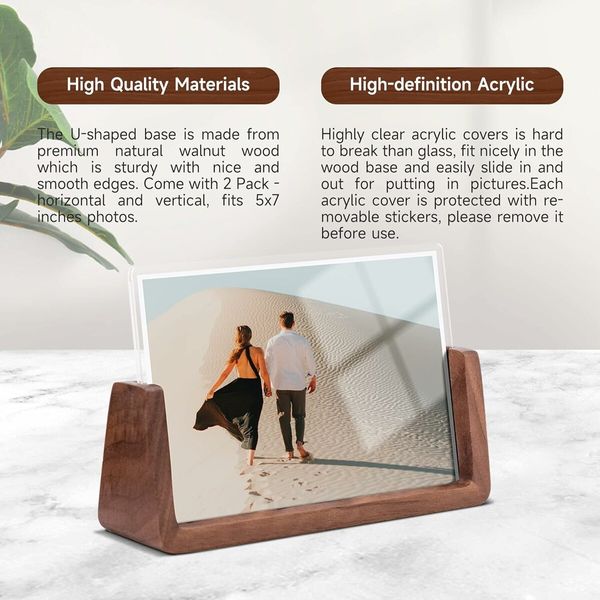 4x6 Inch Picture Frames, Solid Rustic Wooden Photo Frames with Walnut Wood Base and High Definition Acrylic Glass Covers ( Horizontal)