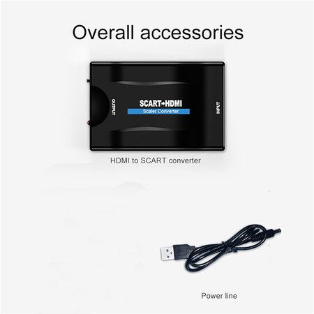 SCART to HDMI Converter, 1080p/720p, Support PAL/NTSC 3.58/ NTSC 4.43/ SECAM, Compatible with DVD, Sky Box, N64, VHS, PS4, VCR, Wii, Blu ray