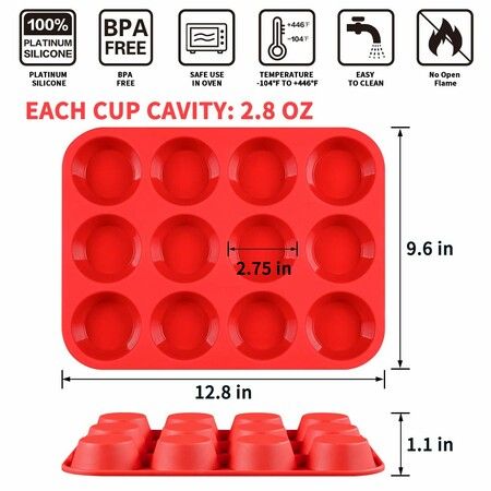 12 Cups Silicone Muffin Pan - Nonstick Cupcake Pan 1 Pack Regular Size Silicone Mold