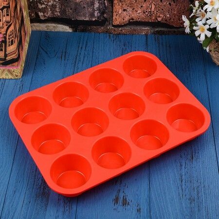 12 Cups Silicone Muffin Pan - Nonstick Cupcake Pan 1 Pack Regular Size Silicone Mold