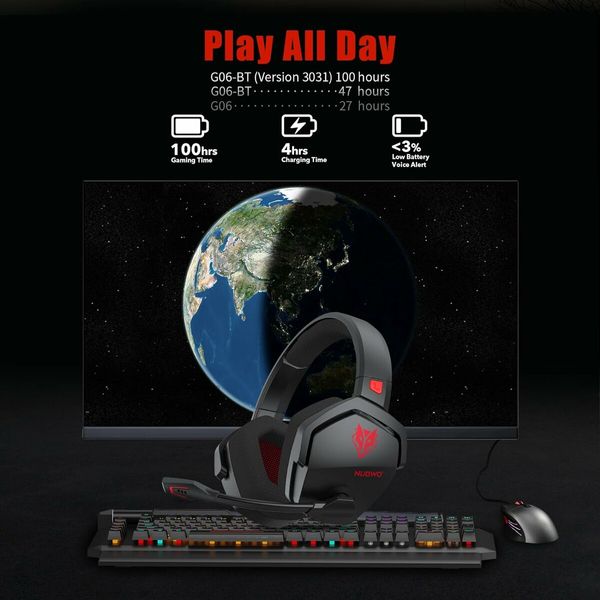 G06 Wireless Gaming Headset with Microphone for PS5, PS4, PC, Mac, 3-in-1, 2.4GHz Wireless for PlayStation, Bluetooth Mode for Switch, Wired Mode for Controller,Black Red