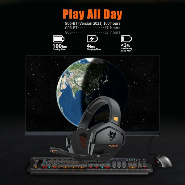 G06 Wireless Gaming Headset with Microphone for PS5, PS4, PC, Mac, 3-in-1, 2.4GHz Wireless for PlayStation, Bluetooth Mode for Switch, Wired Mode for Controller,Black Orange