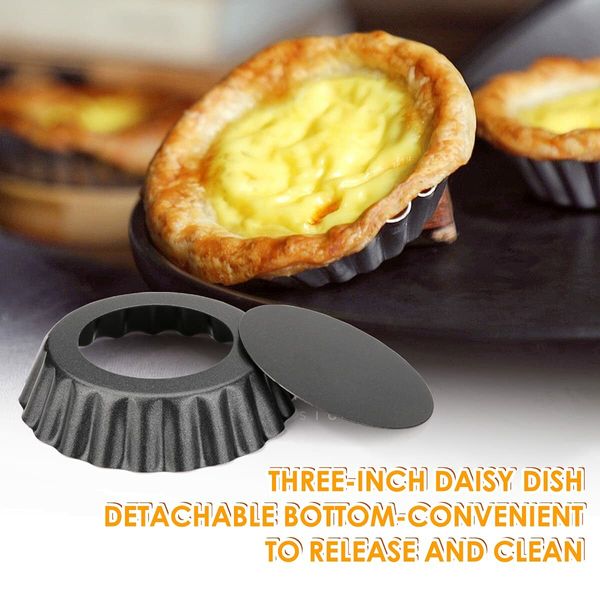 12pc 3inch Cake Egg Tart Molds Removable Bottom,Cupcake Cake Muffin Mold Tin Pan Baking Tool,Bakeware Carbon Steel for Pies,Cheese Cakes,Desserts