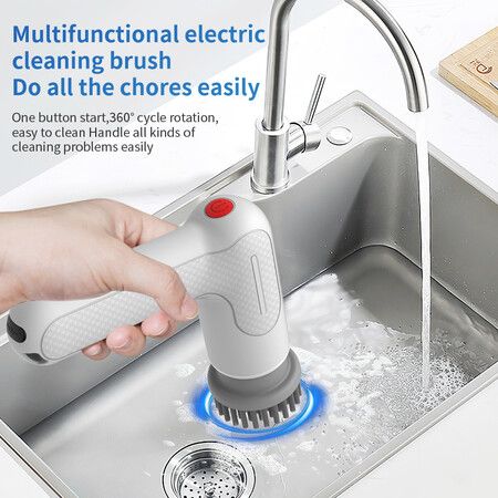 Electric Spin Scrubber Spofan Cordless Cleaning Brush with Replaceable Brush Heads and Rotating Speed Portable Shower Scrubber for Kitchen Tub Floor Car