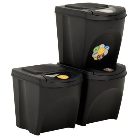 Stackable Garbage Bin Boxes 3 pcs Anthracite 75 L Polypropylene