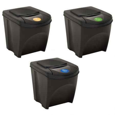 Stackable Garbage Bin Boxes 3 pcs Anthracite 75 L Polypropylene