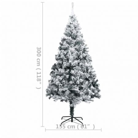 Artificial Pre-lit Christmas Tree with Flocked Snow Green 300 cm PVC