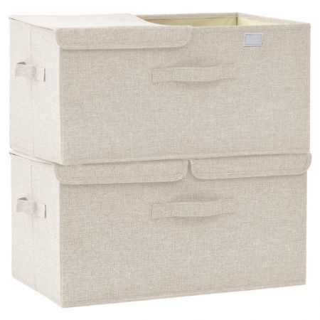 Storage Boxes 2 pcs Fabric 50x30x25 cm Cream