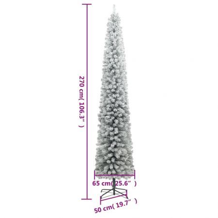 Slim Christmas Tree with Stand and Flocked Snow 270 cm PVC