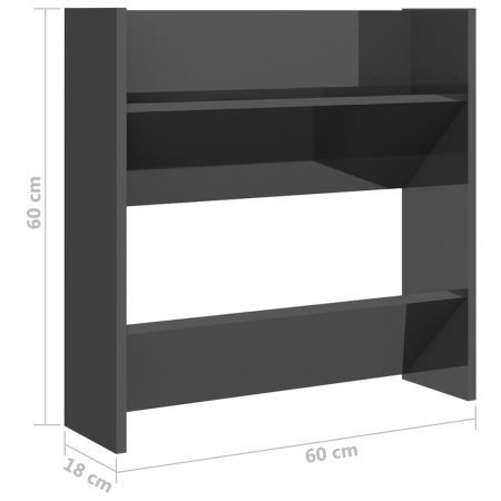 Wall Shoe Cabinets 4 pcs High Gloss Grey 60x18x60 cm Engineered Wood