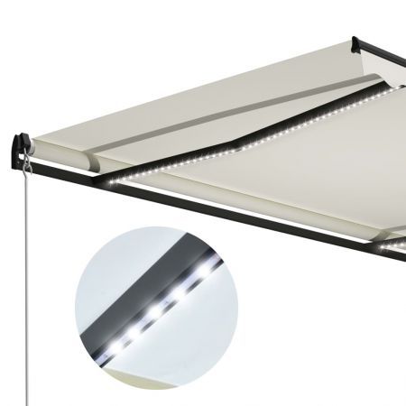 Manual Retractable Awning with LED 400x300 cm Cream