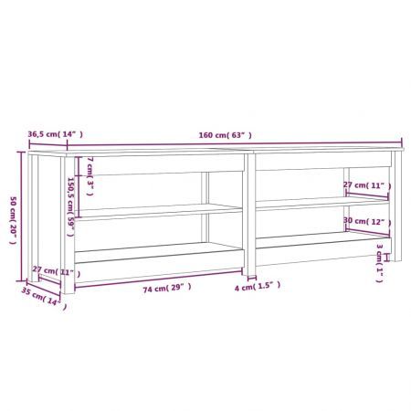 Shoe Bench 160x36.5x50 cm Solid Wood Pine