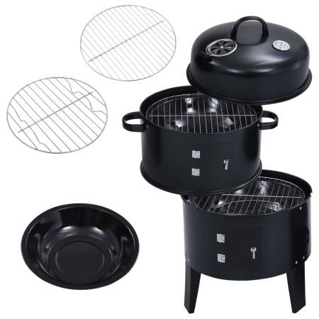 3-in-1 Charcoal Smoker BBQ Grill 40x80 cm