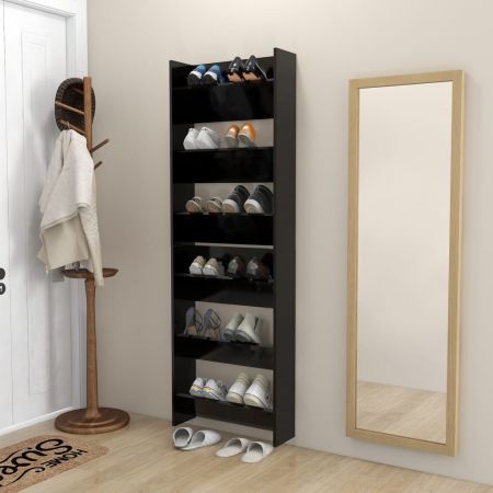 Wall Shoe Cabinets 2 pcs Black 60x18x90 cm Engineered Wood