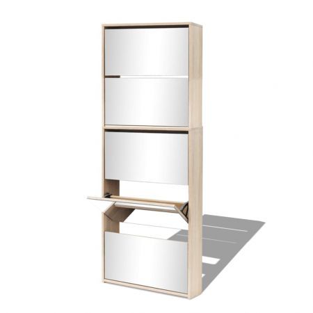 Shoe Cabinet 5-Layer Mirror Oak 63x17x169.5 cm