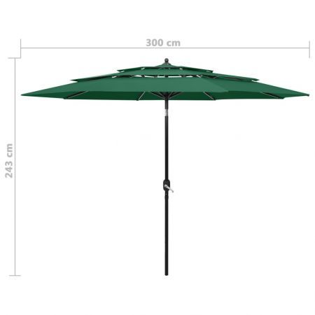 3-Tier Parasol with Aluminium Pole Green 3 m