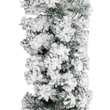 Christmas Garland with LEDs&Flocked Snow Green 20 m PVC