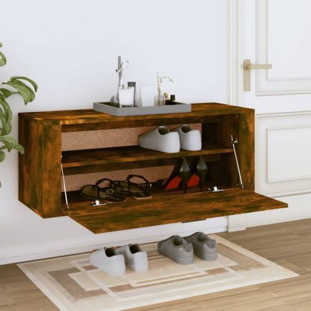 Wall Shoe Cabinet Smoked Oak 100x35x38 cm Engineered Wood