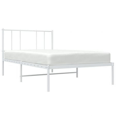 Metal Bed Frame with Headboard White 106x203 cm King Single Size