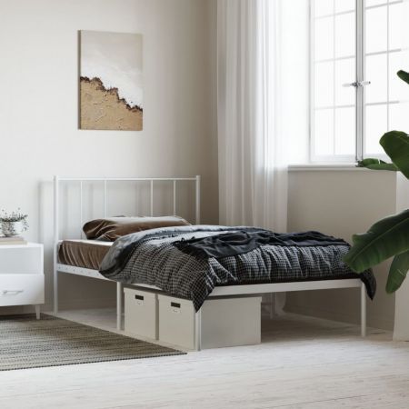 Metal Bed Frame with Headboard White 106x203 cm King Single Size