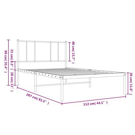 Metal Bed Frame with Headboard White 106x203 cm King Single Size