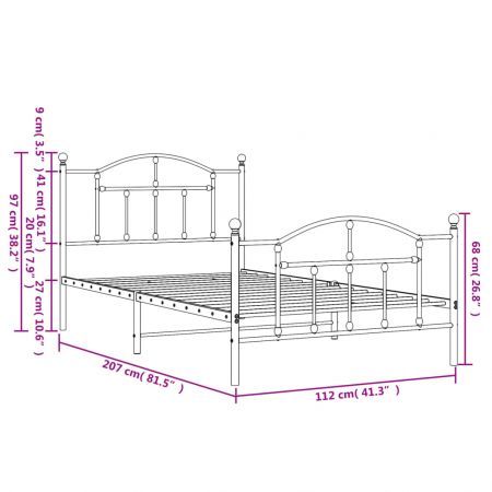 Metal Bed Frame with Headboard and Footboard Black 106x203 cm King Single Size