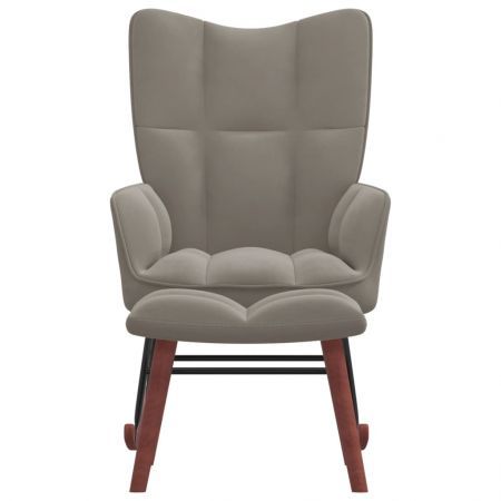 Rocking Chair with a Stool Light Grey Velvet