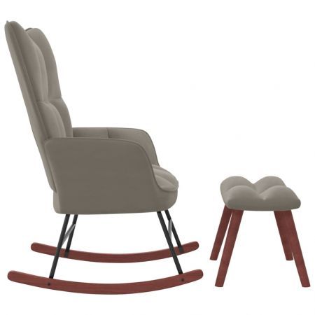 Rocking Chair with a Stool Light Grey Velvet