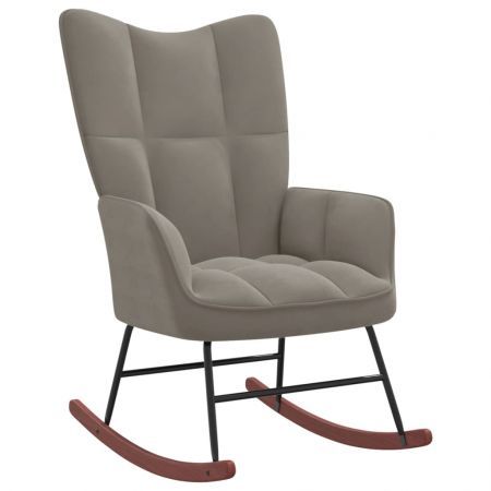 Rocking Chair with a Stool Light Grey Velvet