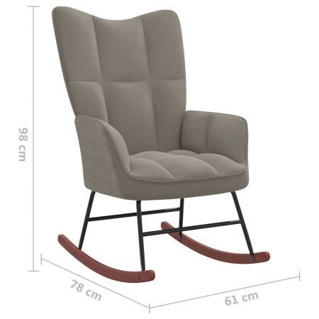 Rocking Chair with a Stool Light Grey Velvet