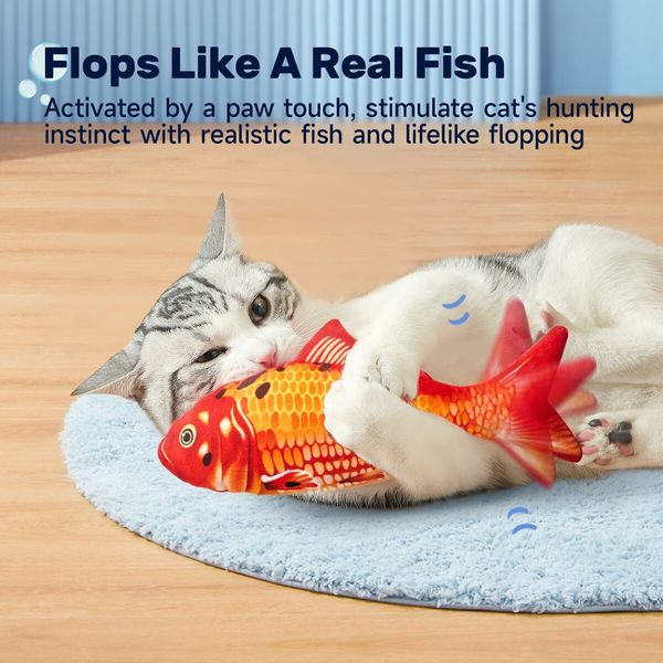 Cat Toys Flopping Fish with SilverVine and Catnip,Moving Cat Kicker,Floppy Wiggle Fish for Small Dogs,Interactive Motion Kitten Exercise Toys,Mice Animal Toys 10.5" (Red Koi)