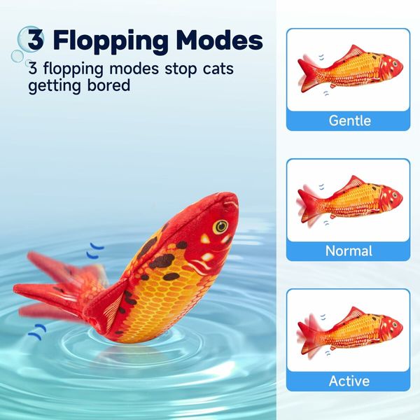 Cat Toys Flopping Fish with SilverVine and Catnip,Moving Cat Kicker,Floppy Wiggle Fish for Small Dogs,Interactive Motion Kitten Exercise Toys,Mice Animal Toys 10.5" (Red Koi)