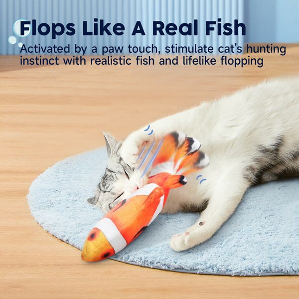 Cat Toys Flopping Fish with SilverVine and Catnip,Moving Cat Kicker,Floppy Wiggle Fish for Small Dogs,Interactive Motion Kitten Exercise Toys,Mice Animal Toys 10.5" (Clownfish)