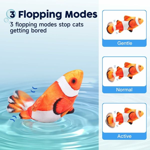 Cat Toys Flopping Fish with SilverVine and Catnip,Moving Cat Kicker,Floppy Wiggle Fish for Small Dogs,Interactive Motion Kitten Exercise Toys,Mice Animal Toys 10.5" (Clownfish)