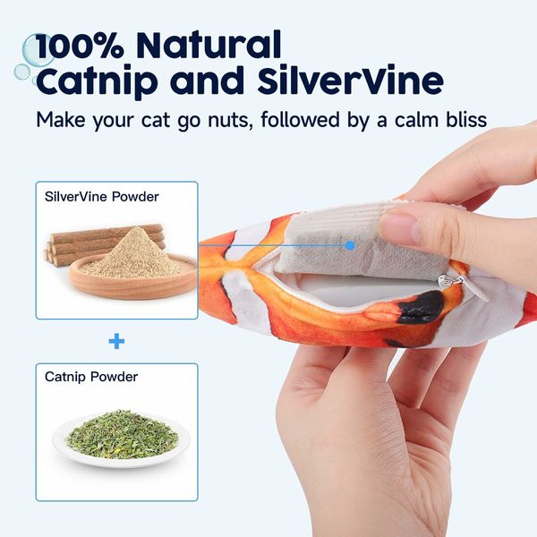 Cat Toys Flopping Fish with SilverVine and Catnip,Moving Cat Kicker,Floppy Wiggle Fish for Small Dogs,Interactive Motion Kitten Exercise Toys,Mice Animal Toys 10.5" (Clownfish)