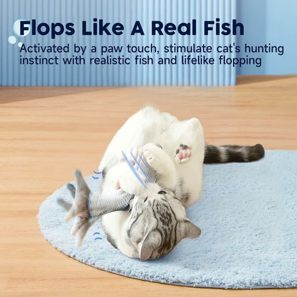 Cat Toys Flopping Fish with SilverVine and Catnip,Moving Cat Kicker,Floppy Wiggle Fish for Small Dogs,Interactive Motion Kitten Exercise Toys,Mice Animal Toys 10.5"