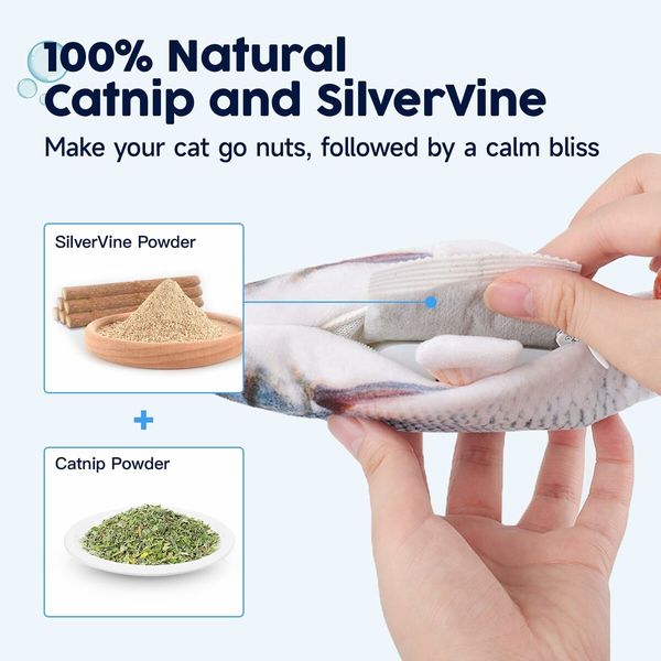 Cat Toys Flopping Fish with SilverVine and Catnip,Moving Cat Kicker,Floppy Wiggle Fish for Small Dogs,Interactive Motion Kitten Exercise Toys,Mice Animal Toys 10.5"