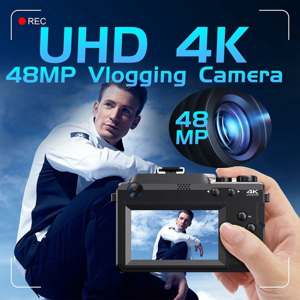 4K Digital Camera for Photography with Anti-Shake 56MP Compact Video Camera Travel Autofocus WiFi Vlogging Camera with 64GB TF Card