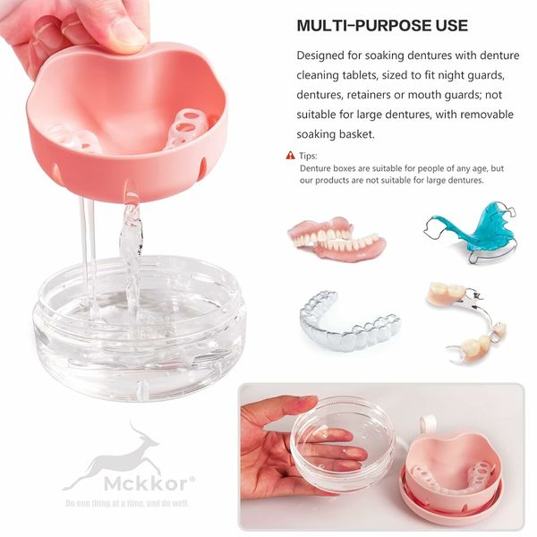 Retainer Case, Retainer Cleaner Case, Definitely No Leak Denture Case Denture Bath Box for Traveling Perfectly (Pink)