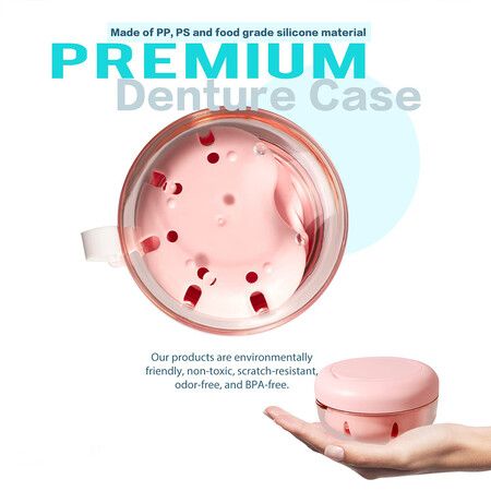 Retainer Case, Retainer Cleaner Case, Definitely No Leak Denture Case Denture Bath Box for Traveling Perfectly (Pink)