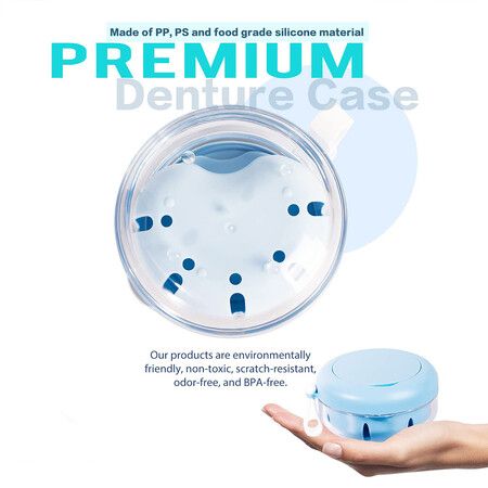 Retainer Case, Retainer Cleaner Case, Definitely No Leak Denture Case Denture Bath Box for Traveling Perfectly (Blue)