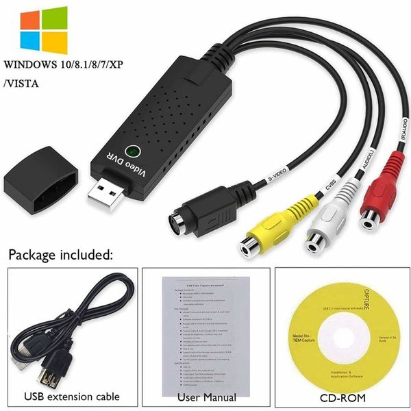 Video Capture Card USB 2.0 Audio Device Old VHS Mini DV Hi8 DVD VCR to Digital Converter for Mac, PC Support Windows