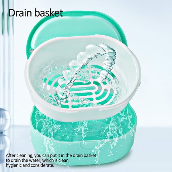 Retainer Denture Bath Case Cup Box Holder Storage Soak Container With mirror Orthodontics Mouth Guard Braces（green）