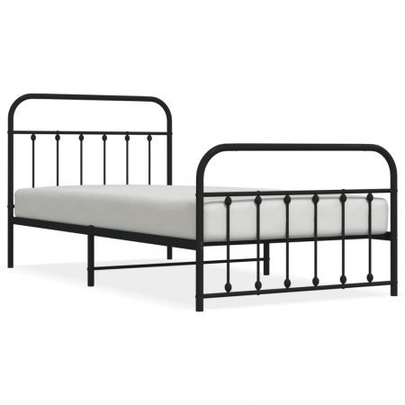 Metal Bed Frame with Headboard and Footboard Black 106x203 cm King Single Size