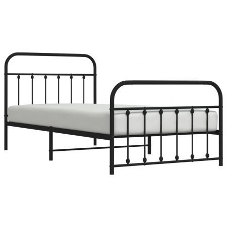 Metal Bed Frame with Headboard and Footboard Black 106x203 cm King Single Size