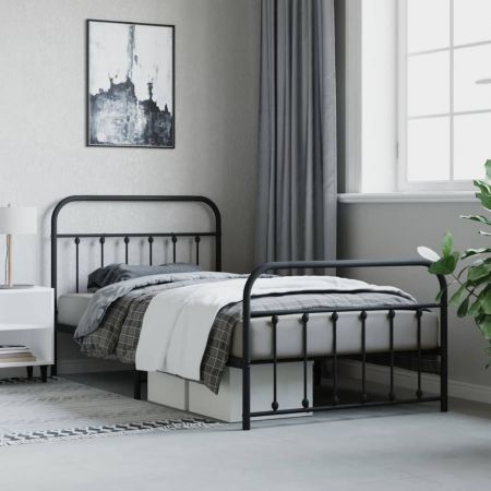 Metal Bed Frame with Headboard and Footboard Black 106x203 cm King Single Size